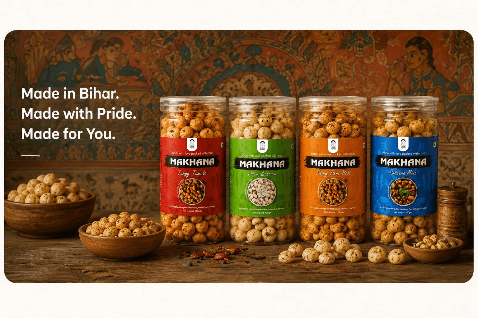 Premium Roasted Makhana Jar 70g | All 4 Flavour | Healthy Snacks | Low Calorie, Vegan, Spicy & Tasty