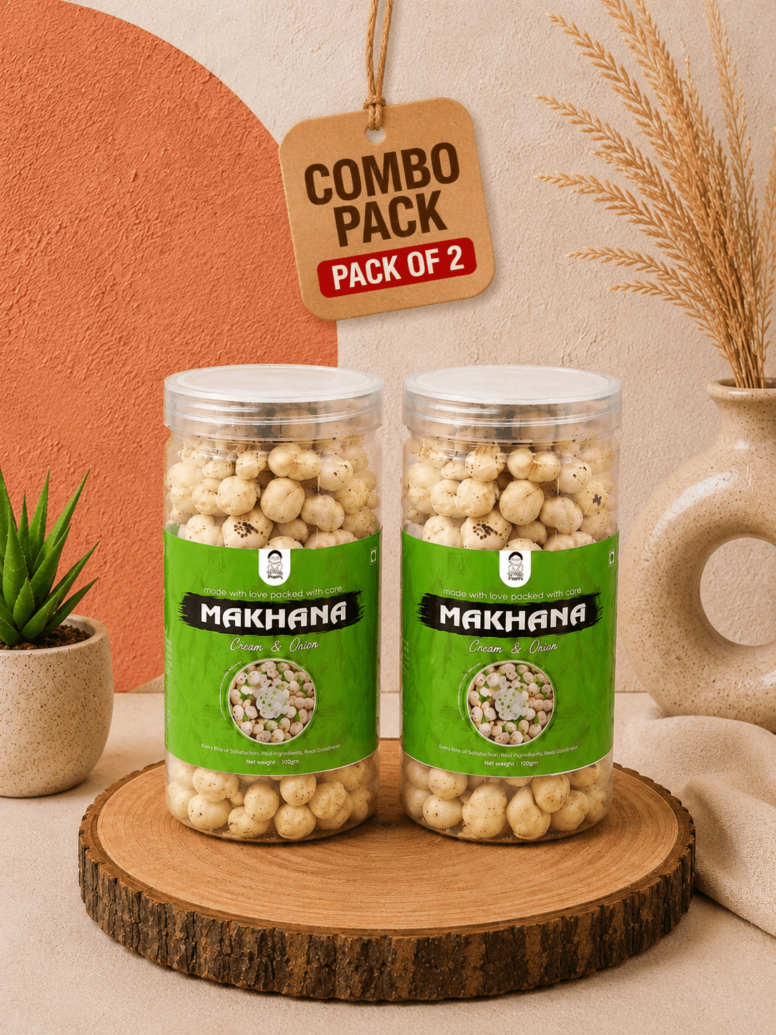 Cream & Onion Roasted Makhana | Namkeen Snacks & Snacks | Healthy Snack | Cholesterol Free | Gluten Free | Rich In Protein Fiber | Roasted in Olive Oil - 70g Jar | Pack of 2