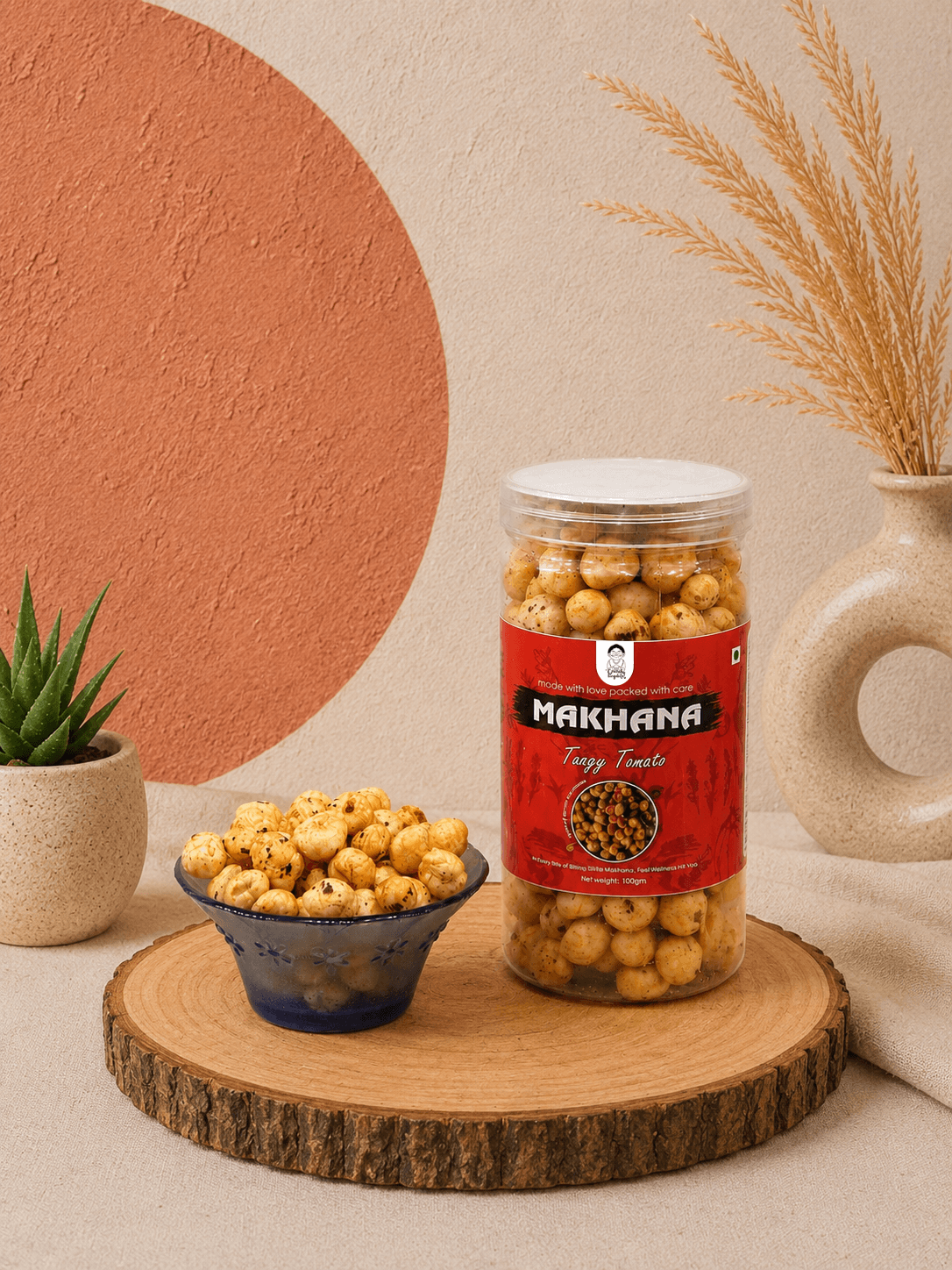 Tangy Tamato Roasted Makhana | Namkeen Snacks & Snacks | Healthy Snack | Cholesterol Free | Gluten Free | Rich In Protein Fiber | Roasted in Olive Oil - 70g Jar