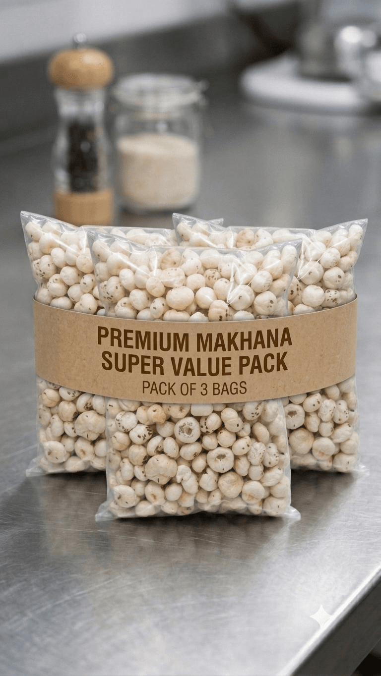Phool Makhana 200g | Pack Of 3 | Premium Quality | Hand-Picked | Fresh | Clean | Fit For Fasting | Uniform Size | Healthy | Superfood Snack | Gluten-Free | Plant-Based Short Description